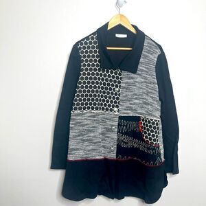 Zoe by Michael Phillips Women's Black Geometric cardigan Jacket Long Sleeve XL